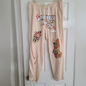 ROMWE Cream Graphic Cartoon Joggers with Orange & Yellow Details
